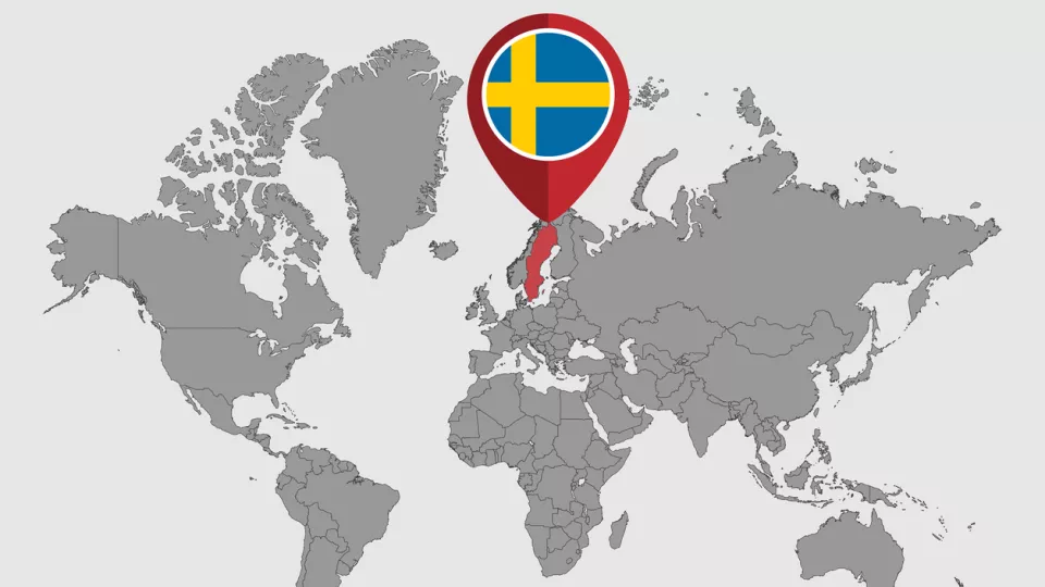 Sweden on the world map. Photo.