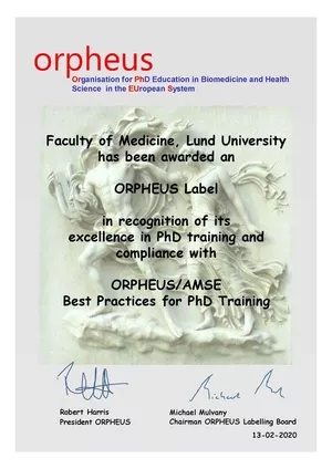 Orpheus quality label. Facsimile of diploma.
