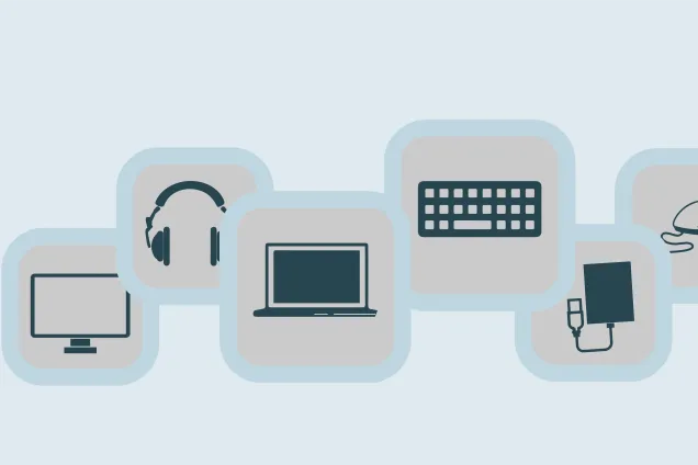 Ikoner av datorer och datortillbehör. Illustration.