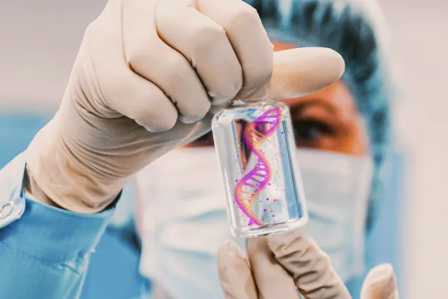 RAMP UP Image.png Image with a doctor holding a vial with colorful dna inside.