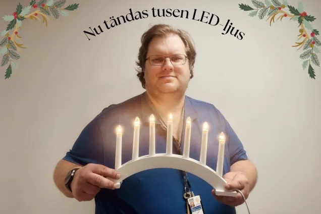 Linus Jeppsson, brandskyddsansvarig på medicinska fakulteten. Nu tändas tusen led-ljus. Foto.