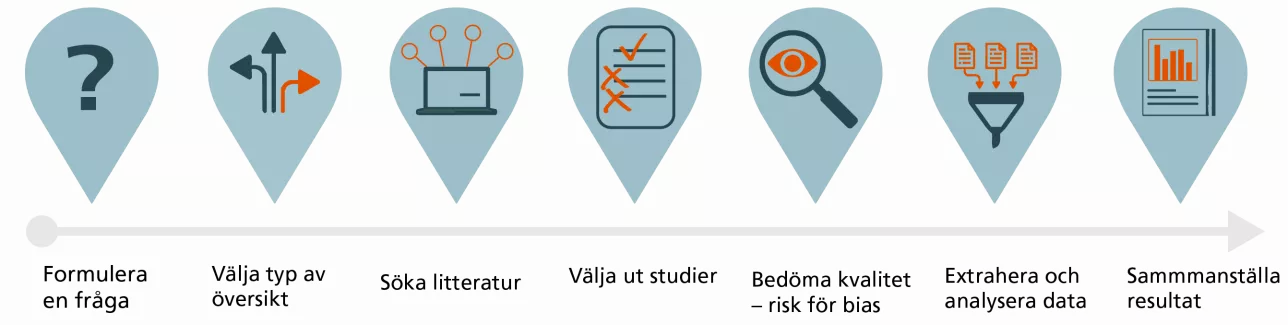 Grafisk visualisering av arbetsprocessen för en litteraturöverikt. Illustration: Katarina Jandér.